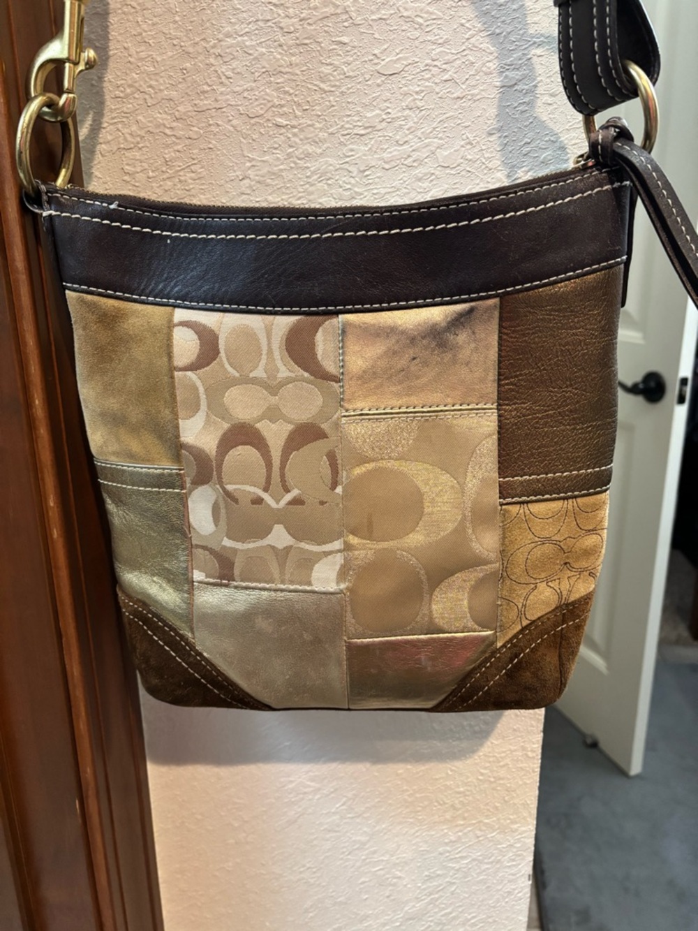 Coach Patchwork Crossbody Bag in Tan and Brown Leather